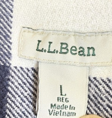 LL Bean Flannel Shirt Womens Large Blue Plaid Organic Cotton Long Sleeve Button