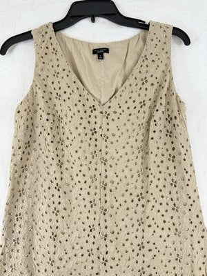 Talbots Dress 6 Sleeveless Eyelet Beige Short Shift 100% Cotton Womens