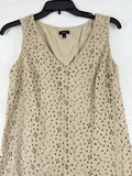 Talbots Dress 6 Sleeveless Eyelet Beige Short Shift 100% Cotton Womens