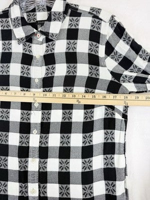 Talbots Flannel Shirt Small Black White Check Button Up Long Sleeve Top Womens