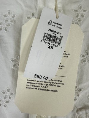 Gap X Doen Shirt XS Men Eyelet Button Up Short Sleeve Boho Off White New NWT