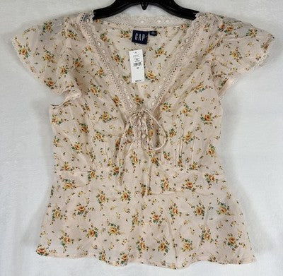 Gap Top XS Womens Babydoll Flutter Sleeve Floral Whimsical Fairycore New NWT
