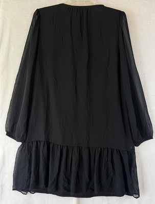 Draper James Dress Medium Shift Black Long Sleeve Shift Flounce Womens New NWT