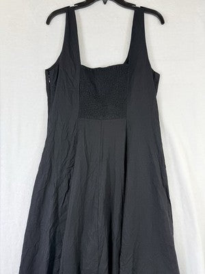 Gap Linen Blend Maxi Dress Large Women Black Sleeveless Fit & Flare Long New NWT