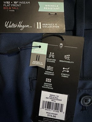 Walter Hagen Golf Shorts Mens 52 Navy Blue Flat Front 10” Men’s NWT Big Tall