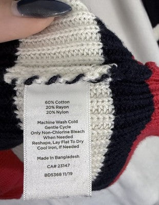 Talbots Medium Sweater Tipped Split Neck Shaker Knit Navy Blue Turtleneck Womens
