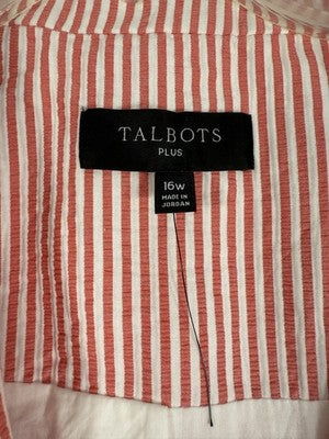 Talbots Seersucker Blazer 16W Jacket 100% Cotton Red White Striped Womens Plus