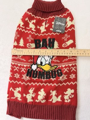 Disney Donald Duck Holiday Dog Sweater Large Bah Humbug Christmas Embroidery New