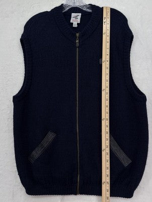 Bonz Sweater Vest Large Mens 100% Alpaca Full Zip Sleeveless Cardigan Navy Blue