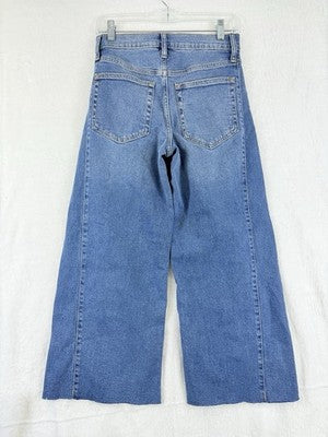 Gap High Rise Stride Ankle Wide Leg Jeans 00 Petite 24 Women NWT Raw Hem Blue