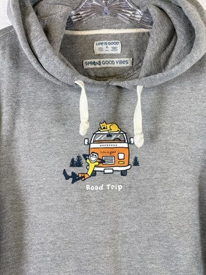 Life Is Good XL Mens Hoodie Road Trip Gray Sweatshirt Pullover