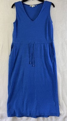 Boden 100% Linen Dress Size 8 Blue Sleeveless Shift Pockets V Neck