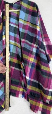Soft Surroundings Wrap Plaid Purple Blue Green Ruana Poncho Womens One Size