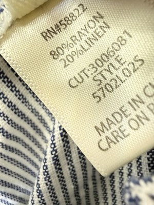 Max Studio London Linen Blend Pants Small Barrel Leg Blue Stripe Pull On