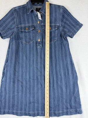 Gap Denim Mini Dress XS Women Blue Short Sleeve Boho Striped Pockets New NWT