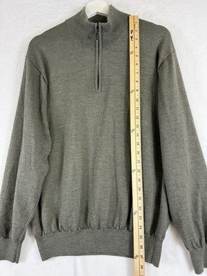 Jos A Bank Sweater XL 100% Merino Wool Gray Green 1/4 Zip Mock Neck Mens