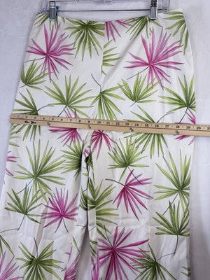 Vintage Talbots Pants 14 Straight Leg Silk Blend Side Zip Leaf Print Lined Women