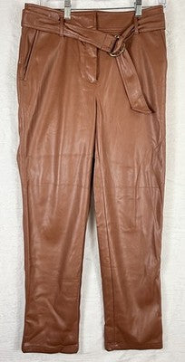 Ann Taylor Loft Faux Leather Pants 4 Cognac Brown Belt Womens