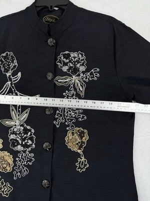 Alex Kim Jacket Medium Black Floral Sequins Beaded Embroidered Embellished Women