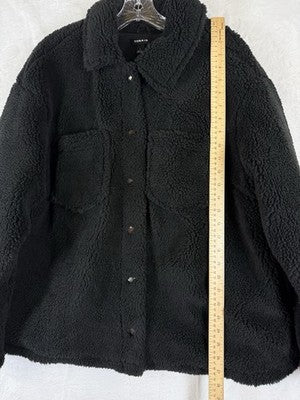 Torrid 1 Sherpa Fleece Jacket Shacket Black Snap Front 1X Plus Size Womens