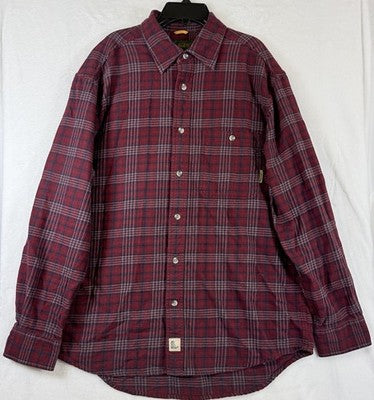 Timberland Flannel Shirt Medium Mens Button Down Burgundy Red Plaid Long Sleeve