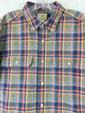 LL Bean Sunwashed Canvas Shirt Large Mens Long Sleeve Green Blue Plaid Button Up