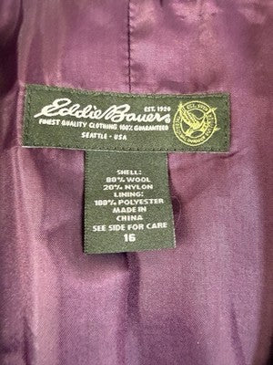 Eddie Bauer Blazer Women 16 Wool Brown Herringbone Tweed Jacket