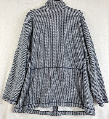 T By Talbots Jacket 2X Knit Full Zip Long Sleeve Mock Neck Blue Print Cotton