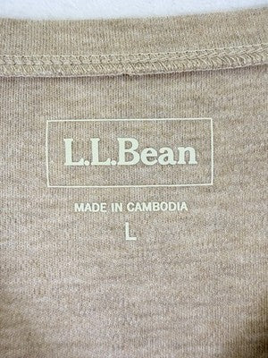 LL Bean T Shirt Large Womens Short Sleeve V Neck 100% Cotton Beige