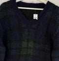 Gap Sweater Mens Medium Alpaca Wool Tartan Plaid Green Blue V Neck New