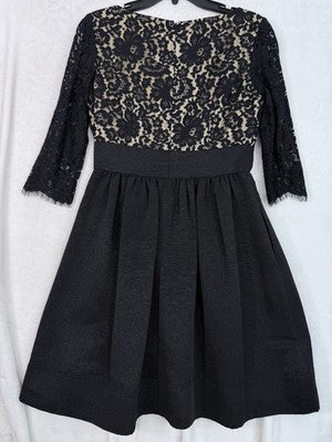 Eliza J Dress 6 Black Fit Flare Cocktail Above Knee Short Lace 3:4 Sleeve Womens