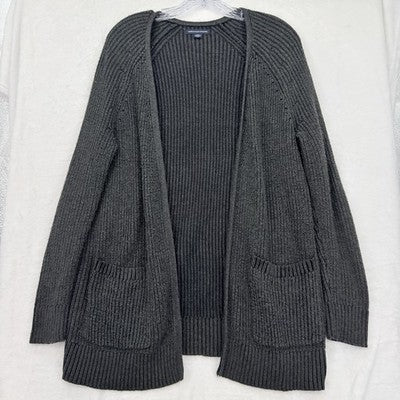 American Eagle Cardigan Sweater Large Womens Gray Long Sleeve Open Front Pockets