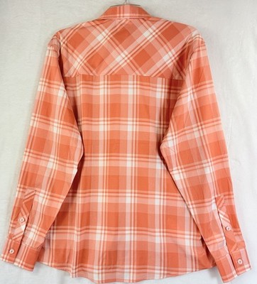 Simms Fishing Shirt Medium Outpost Long Sleeve Button Up Down Coral Plaid Mens