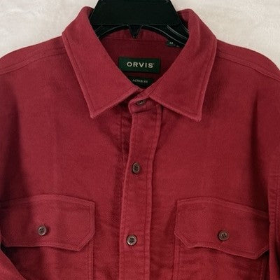 Orvis Chamois Shirt Medium Red Button Down Mens Long Sleeve Brisbane Moss