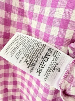 Gap Linen Blend PJ Shirt XS Women Pink Gingham Short Sleeve Top New NWT