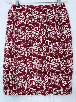 Talbots Skirt Size 4 Red White Floral Crochet Pencil Knee Length Red White