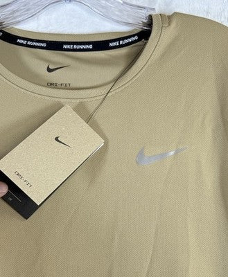 Nike Mens Miler T Shirt Medium Running Tan Beige Short Sleeve Dri Fit New NWT
