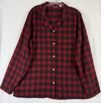 LL Bean Scotch Plaid Flannel Pajama Top XL Red Plaid Button Top Womens