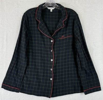 Brooks Brothers Flannel Pajamas Top Medium Womens Green Black Watch Plaid PJ