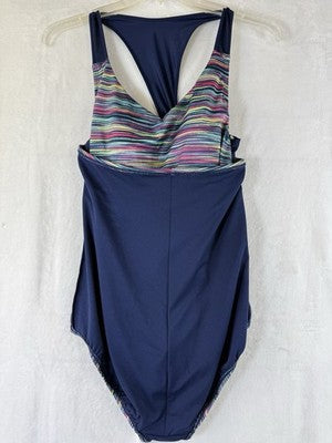 Lands End Swimsuit 16 One Piece Racerback Blue Womens Swim