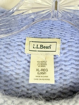 LL Bean XL Sweater Womens Blue Wool Mohair Chunky Cable Knit Roll Neck