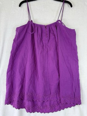 Gap Swing Dress Large Purple Cotton Gauze Mini Sleeveless Embroidered Womens New