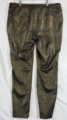 Lane Bryant 18 Pants Pull On Knit Black Gold Skinny Plus Size Womens
