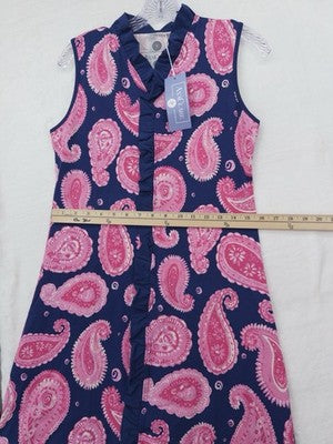 Ana Claire Dress Small Sleeveless Ruffled Tank Pink Blue Paisley Women New NWT