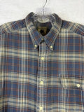 Madison Trader Shirt Large Mens Washed Cottons Blue Plaid Short Sleeve Button Up