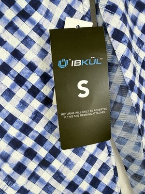 IBKUL Womens Long Sleeve Top Small 1/4 Zip Mock Neck Blue Gingham Check Golf