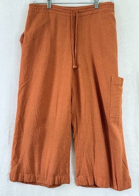 Coldwater Creek Linen Blend Wide Leg Crop Pants Medium Petite Pull On Womens