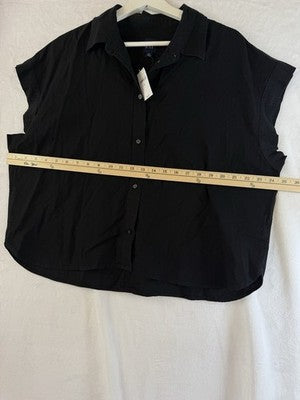 Gap Linen Blend Crop Shirt Large Tall Womens Black Button Up Short Sleeve Women