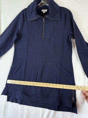 Joan Rivers Tunic Top XS Navy Blue French Terry Mock 1/2 Zip Knit Long Sleeve