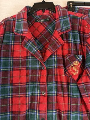 Lauren Ralph Lauren XL Pajamas Fleece Red Blue Tartan Plaid Pajama Set Women
